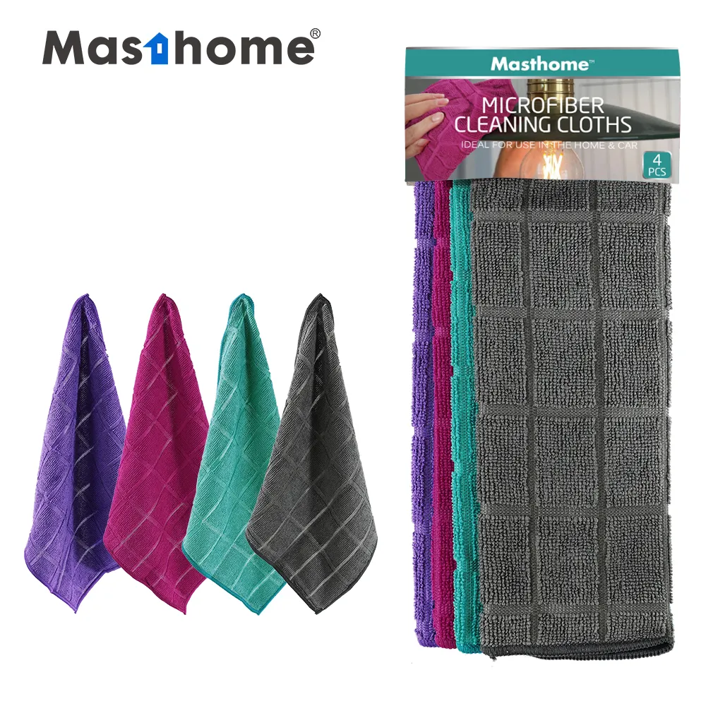 Masthome 4 Pcs Microfiber Cleaning Cloth Set Strong Water Absorbent Dish Washing Towel Kitchen Cleaning Rags