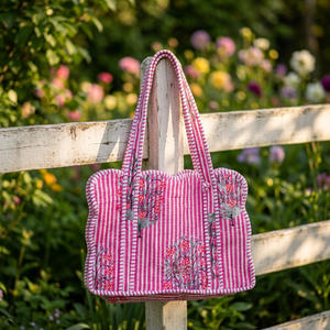 Handicraftofpinkcity Bohemian Solid Color Cotton <b>Canvas</b> Tote Bag Elegant Floral Prints Zipper Closure Spacious Design - Product Image 3