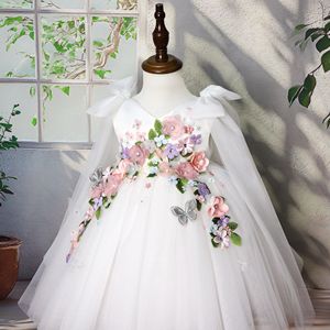 En Yeni Tasarım Çocuk Giysileri Yazlık Kolsuz Çiçek Aplikeli Tül Düğün Partisi Bebek Kız Elbiseleri - Product Image 4