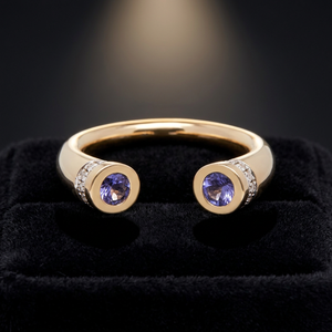 Anillo de Plata de Ley 925 con Iolita, Gema Hidroelástica, Forma Redonda, Gema Azul, Chapado en Oro de 18K, Pendientes de Aro para Niños, Aniversario - Product Image 2
