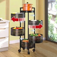 Paniers de cuisine rotatifs à 360 degrés Support de stockage de fruits et légumes Étagère multifonctionnelle ronde en métal pour la maison avec roues