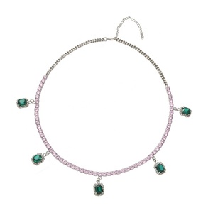 Bling hip hop bijoux chaîne en cristal zircon avec pendentif en verre rectangle <span class=keywords><strong>tour</strong></span> <span class=keywords><strong>de</strong></span> <span class=keywords><strong>cou</strong></span> pour femmes - Product Image 3