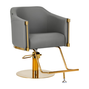 Burgos oro grigio sedia per parrucchieri reclinabile in pelle sintetica in acciaio inox costruzione moderna durevole per saloni Spas scuole - Product Image 1