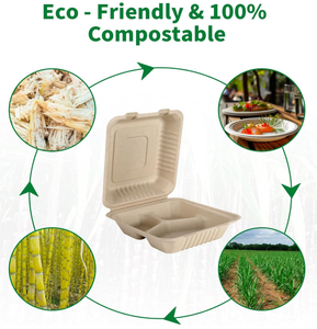 ภาชนะบรรจุอาหารแบบฝาพับ ใช้แล้วทิ้ง เป็นมิตรกับสิ่งแวดล้อม ย่อยสลายได้ แข็งแรง ทนทาน ผลิตจากชานอ้อย 100% ย่อยสลายได้ ขนาด 9x6 นิ้ว - Product Image 6