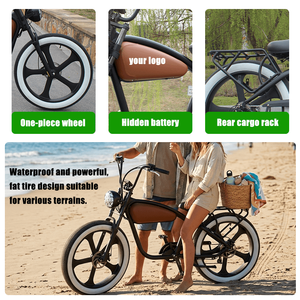 Vélo électrique rétro 250W, Ebike Cruiser, frein à disque mécanique, pneus larges, roues intégrées, vélo électrique vintage - Product Image 4