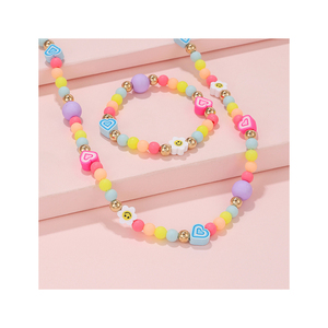 Set di Gioielli per Bambini all'Ingrosso, Braccialetto e Collana con Perline Acriliche Colorate a Forma di Cuore, Gioielli Fai-da-Te - Product Image 1