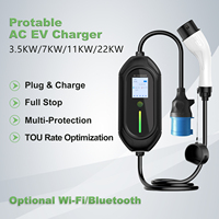 Chargeur de voiture électrique portable EU en vente chaude, 3,5 kW/7 kW, prise en charge de la personnalisation avec câble de 5 mètres, écran étanche pour la maison ou le public