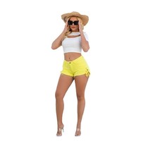 Short en jean décontracté taille haute pour femmes respirant Style droit gland pansement fente Simple motif solide tissé jean lavé