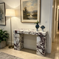Meubles en marbre naturel et en travertin de luxe, table console d'entrée moderne personnalisable pour salon, hôtel et décoration