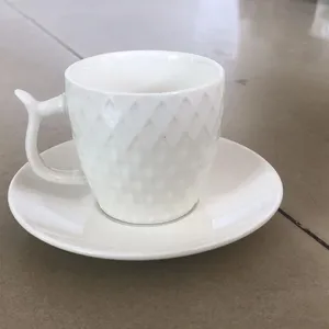 Kabartmalı Espresso EthiopianTurkish seramik kahve fincan seti çanak düz beyaz çay bardağı ve altlık