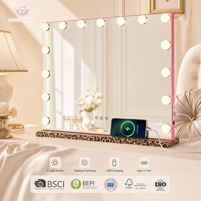 Color Customization Large 15 G35 Bulbs Vanity Type-C Port Iron Frame Light OEM ODM Desktop Led Makeup Mirror