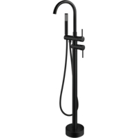 Grifo de bañera independiente de alto caudal con mezclador de ducha, caño giratorio de cuello de cisne, cilindro de mano, latón negro mate, masaje de hidromasaje
