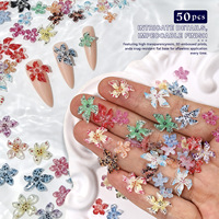 Fleurs 3D fines et transparentes à 5 pétales, breloques pour ongles, mélange de couleurs, fleurs plates brillantes, strass pour nail art