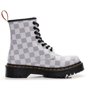 <b>Work</b> <b>boots</b> with women's checkered patterned patch thick mid-heel short <b>boots</b>, men's and women's smooth <b>leather</b> <b>boots</b> - Product Image 3