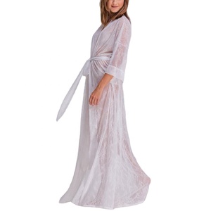 Bata de Encaje para <span class=keywords><strong>Novia</strong></span>, <span class=keywords><strong>Kimono</strong></span> <span class=keywords><strong>Blanco</strong></span> Sedoso Largo, Lencería Vintage para Mujer, Camisón de <span class=keywords><strong>Novia</strong></span> para Damas de Honor - Product Image 4