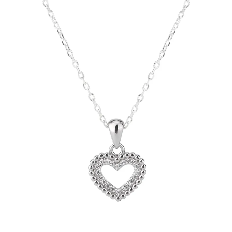 Pendentif coeur simple en argent sterling 925 à la mode collier de bijoux pour femmes plaqué rhodium