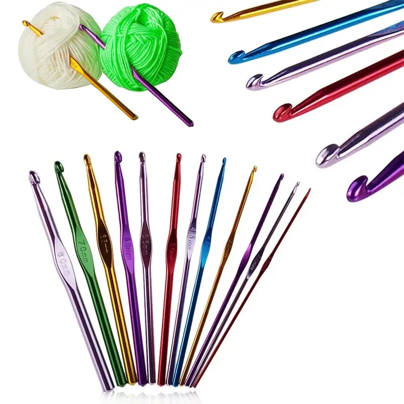 Wholesale 2-10mm DIY Tool Crochet Yarn Kits Colorful Aluminum Oxide Crochet Hook Single Head Knitting