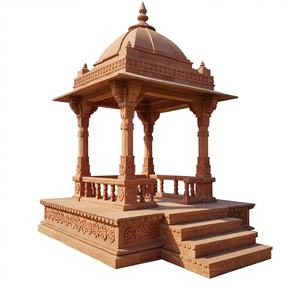 Pabellón de Jardín de Lujo en Piedra Arenisca Roja, Gazebo con Cúpula India Tallada a Mano para Arquitectura Paisajística de Resorts - Product Image 2