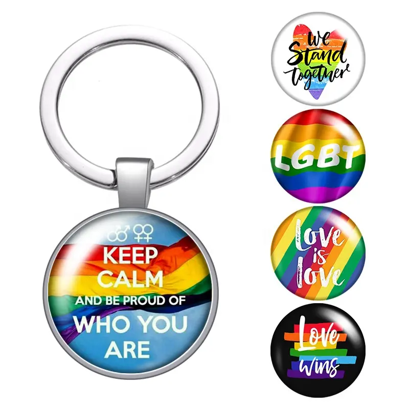 Porte-clés de conception de drapeau arc-en-ciel de fierté LGBT, porte-clés de fierté Gay, dôme en verre, Cabochon pendentif porte-clés