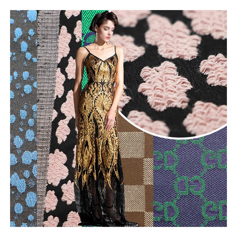 Mode schwarz Garn Farbstoff elegante 3d Blume Brokat Jacquard Textur Stoffe für Damen Kleid Kleidung Kleidungs stücke
