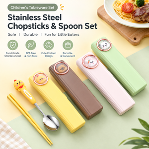 ชุดช้อนตะเกียบพลาสติกแบบพกพาสำหรับเด็กการ์ตูนดีไซน์ทันสมัย​​กล่องเก็บอุปกรณ์บนโต๊ะอาหารสำหรับนักเรียนชุดอุปกรณ์เดินทางแคมป์ปิ้งกลางแจ้ง - Product Image 2