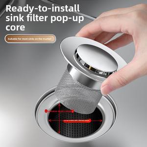 Ensemble de vidange escamotable en acier inoxydable 304 HUOLI - Robinet de vidange <span class=keywords><strong>à</strong></span> pression avec anti-obstruction et anti-odeur pour <span class=keywords><strong>évier</strong></span> de salle de bain - Product Image 1