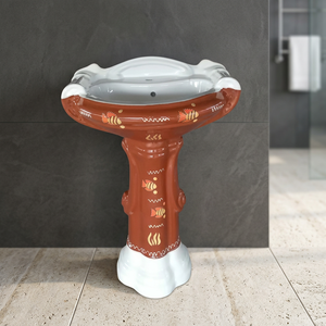 Vitrossa Flower Design Big Sterling Ceramic Pedestal Wash Basin Set Marble Style Bathroom Sink - Product Image 1