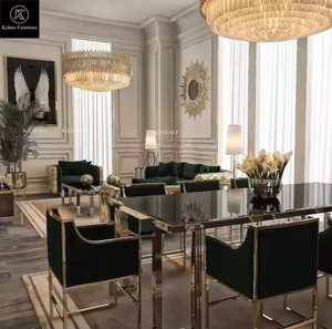 Di alta qualità in ottone divano Villa mobili oro italiano di lusso in velluto verde poltrona <span class=keywords><strong>e</strong></span> soggiorno divano Set - Product Image 2