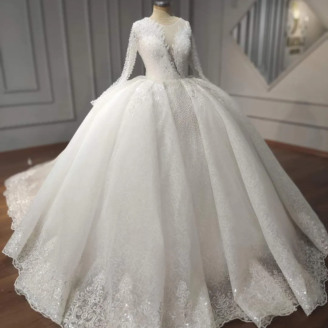 S3245F مخصص عالية الجودة جديد الزفاف الدانتيل طويل كم دمية اللباس فستان زفاف للنساء