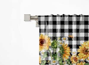 Cortinas de Cocina con Diseño de Girasoles, Cortina Corta con Estampado de Cuadros Negros y Blancos, Cortinas Florales para Primavera y Verano, Decoración para el Hogar, 3 Piezas - Product Image 4