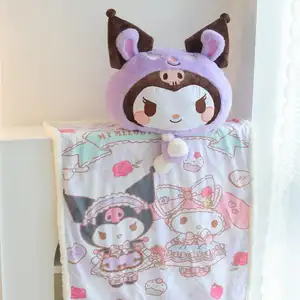 Bantal jok mobil Sanrio Kuromi My Melody lucu bantal sandaran kepala mobil merah muda bantal leher dan sabuk tempat duduk kartun mewah bantal kepala penopang leher