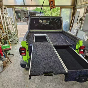 Système de rangement de la benne arrière des <span class=keywords><strong>pick</strong></span>-<span class=keywords><strong>up</strong></span> tout-terrain 4x4, tiroirs doubles en métal, plateau de réfrigérateur <span class=keywords><strong>coulissant</strong></span> supérieur, boîte à outils pour Jeep Gladiator - Product Image 1