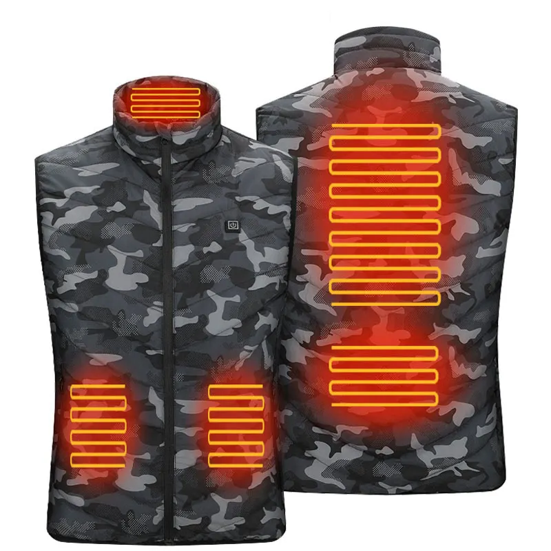 custom winter outdoor 4 heated zones sleeveless men camo hunting heated pocket vest