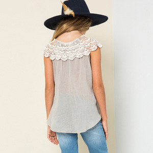 Vêtements d'été pour enfants, t-shirt sans manches à col en dentelle bicolore pour enfants, fabricant Bangladesh - Product Image 2