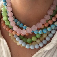 Collier ras du cou tendance en agate multicolore macaron avec pendentif en strass pour femme, fait main, idéal pour un cadeau
