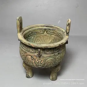 Антикварная китайская бронзовая курильница-трипод, ритуальный сосуд в архаичном стиле с узором таоти, коллекционный предмет декора - Product Image 5