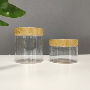 Stock 50ml 100ml 200ml <b>Plastic</b> Bamboo Wooden Lid <b>Plastic</b> <b>Jar</b> 8oz Body Butter Container Cosmetic Cream Scrub <b>Jar</b> - Product Image 5