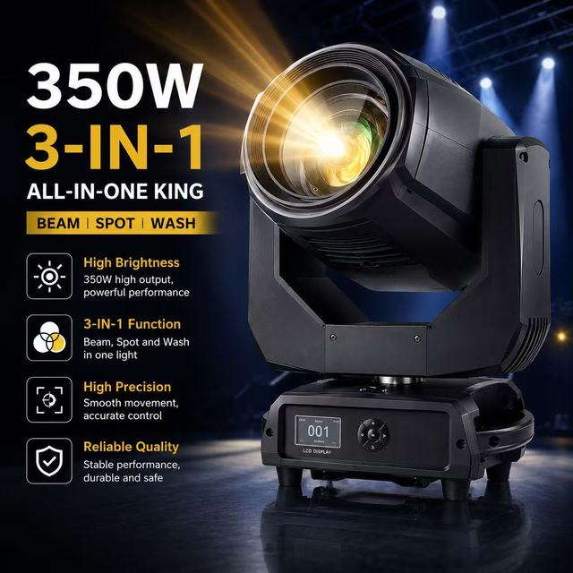 Used 350W 3in1 Beam Spot Wash Moving Head Stage Light Professional DJ Party Lighting