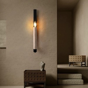 Vintage Style Wabi Sabi Natural Yellow Travertine Candle <b>Wall</b> Lamp Led <b>Light</b> Source E14 Bulb Base <b>Switch</b> Control For Living - Product Image 2