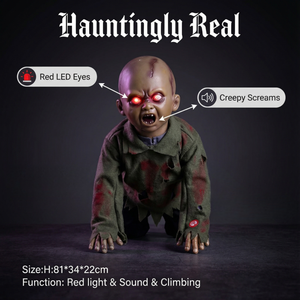 Décoration d'extérieur pour maison hantée d'Halloween : Bébé fantôme rampant en plastique, animatronique, effrayant et mobile - Product Image 1