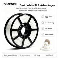 DIMENFIL PLA batang plastik ultra putih dasar 1.75mm 1kg perlengkapan pencetakan 3D FDM desktop