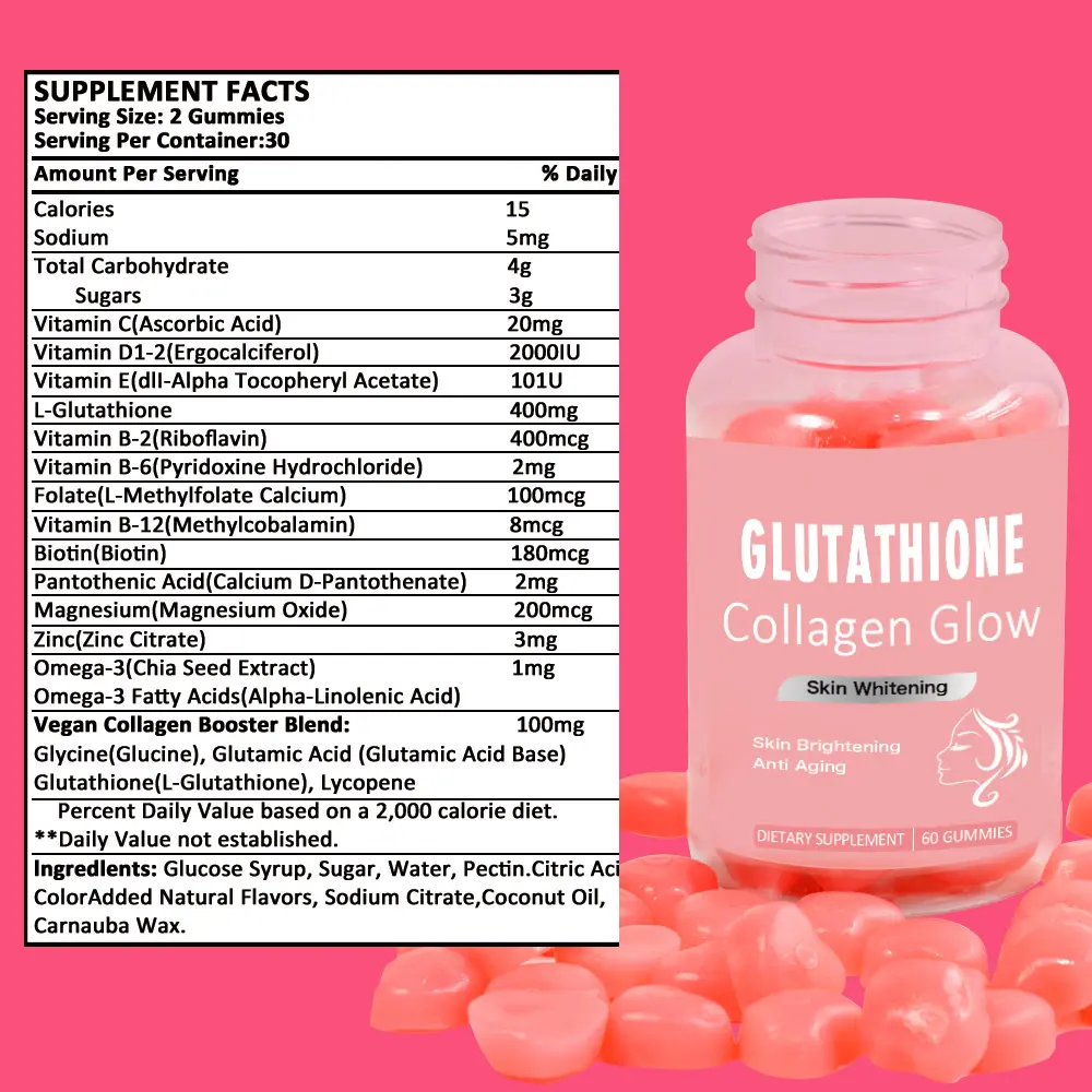 Chinaherbs Natürliche Glutathion-Kollagen-Gummi-Effekte und reine Vitamine Antioxidationswirkung Haut-Aufhellungs-Gummi