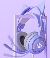 Audífonos Gamer con Cable, Diseño de Gato, Sonido Envolvente 3D, Cancelación de Ruido 7.1, USB