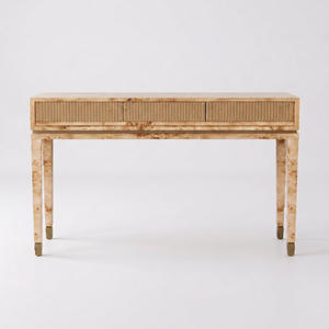 Console moderne en bois massif avec design cannelé et pieds de rangement pour entrée - Product Image 1