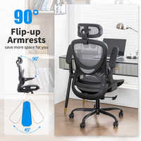 Chaise de bureau pivotante à dossier haut avec soutien lombaire Design contemporain Accoudoirs rabattables Chaise ergonomique en maille respirante