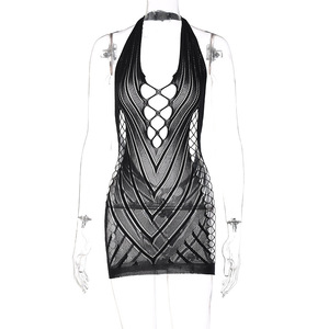 Worthbuy — robe Lingerie noire transparente pour femme, Sexy, taille libre, découpes, en maille, dos nu - Product Image 4