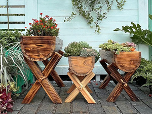 Jardinière surélevée en bois massif pour extérieur, <span class=keywords><strong>avec</strong></span> structure en X, pour patio et balcon, support décoratif pour plantes succulentes - Product Image 2