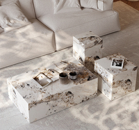Table basse design de luxe avec base dorée Table supérieure en pierre frittée Table à thé avec cadre en acier inoxydable