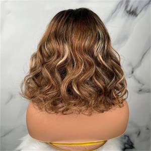 Vente en gros 10-14 pouces Blonde Highlight Bob perruques coiffures courtes cheveux humains brésiliens pour les femmes avec dentelle transparente - Product Image 3
