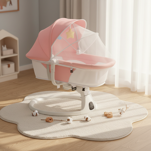 Berceau à bascule <span class=keywords><strong>électrique</strong></span> rechargeable pour bébé avec musique, télécommande contrôlée par application, fonction automatique, auvent, matériau plastique - Product Image 3